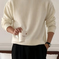 White Crewneck Sweater with Ribbed Knit