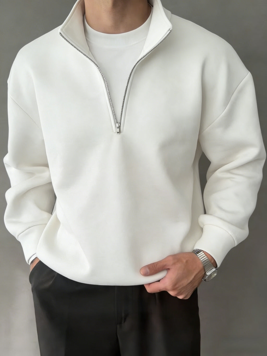 Fleece Quarter Zip Pullover with Stand Collar