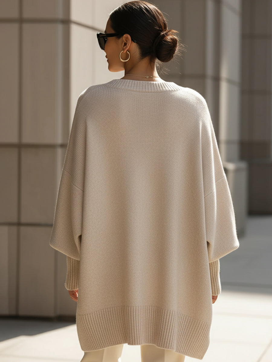 Womens oversized sweater in Beige, back view
