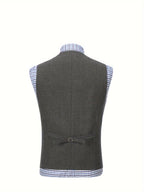 Herringbone Suit Vest for Men with Button Front