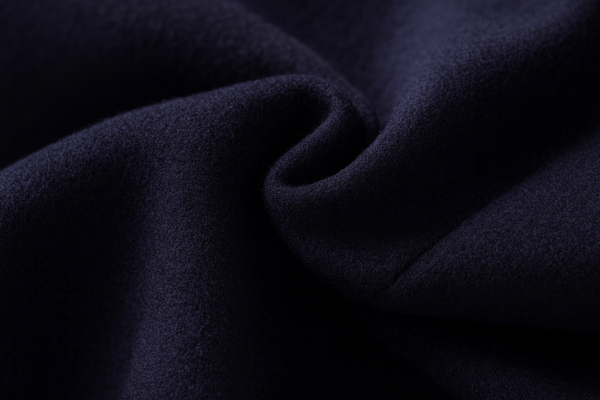Mens overcoat in Navy, close-up of the fabric