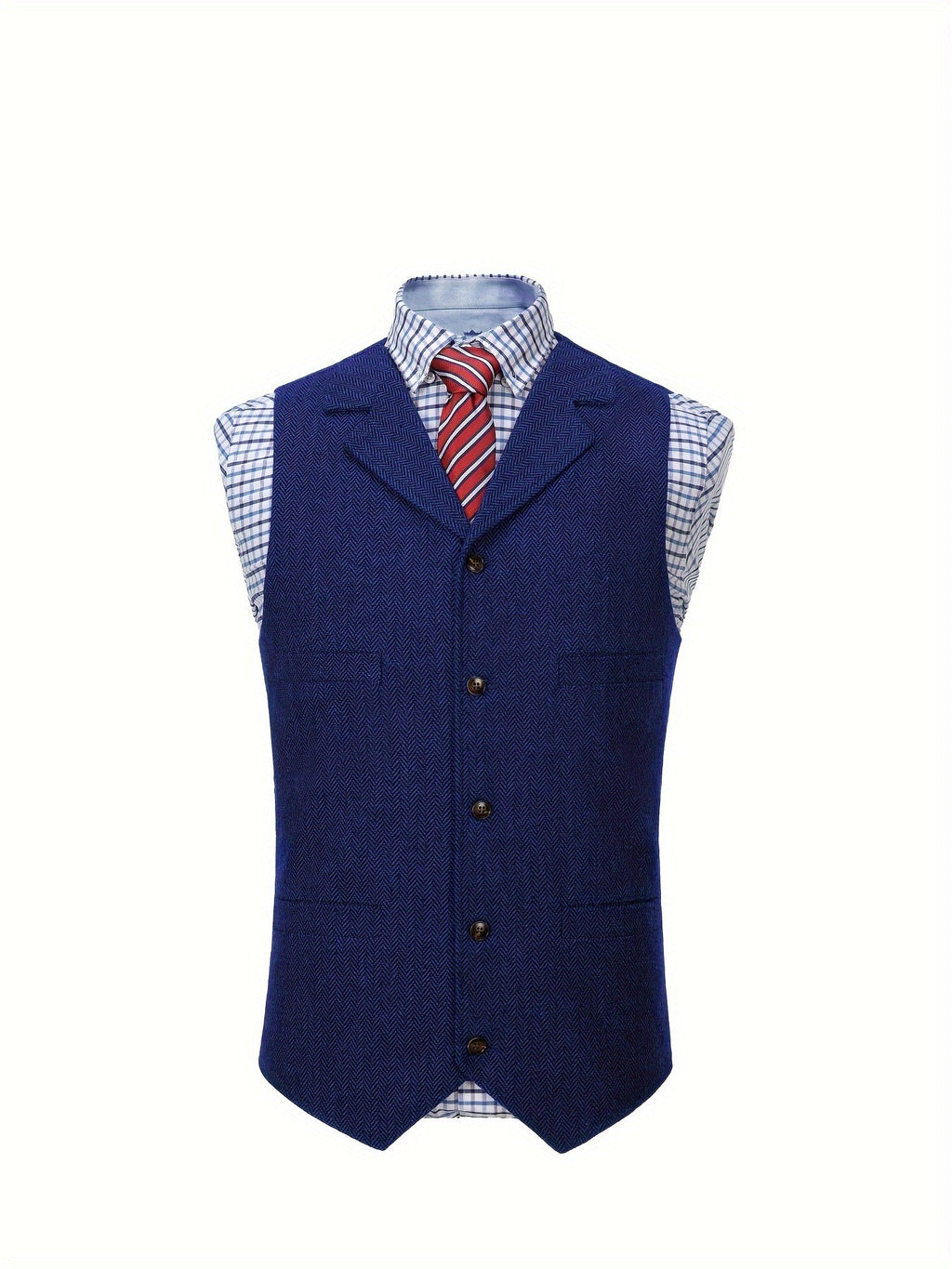 Herringbone Suit Vest for Men with Button Front