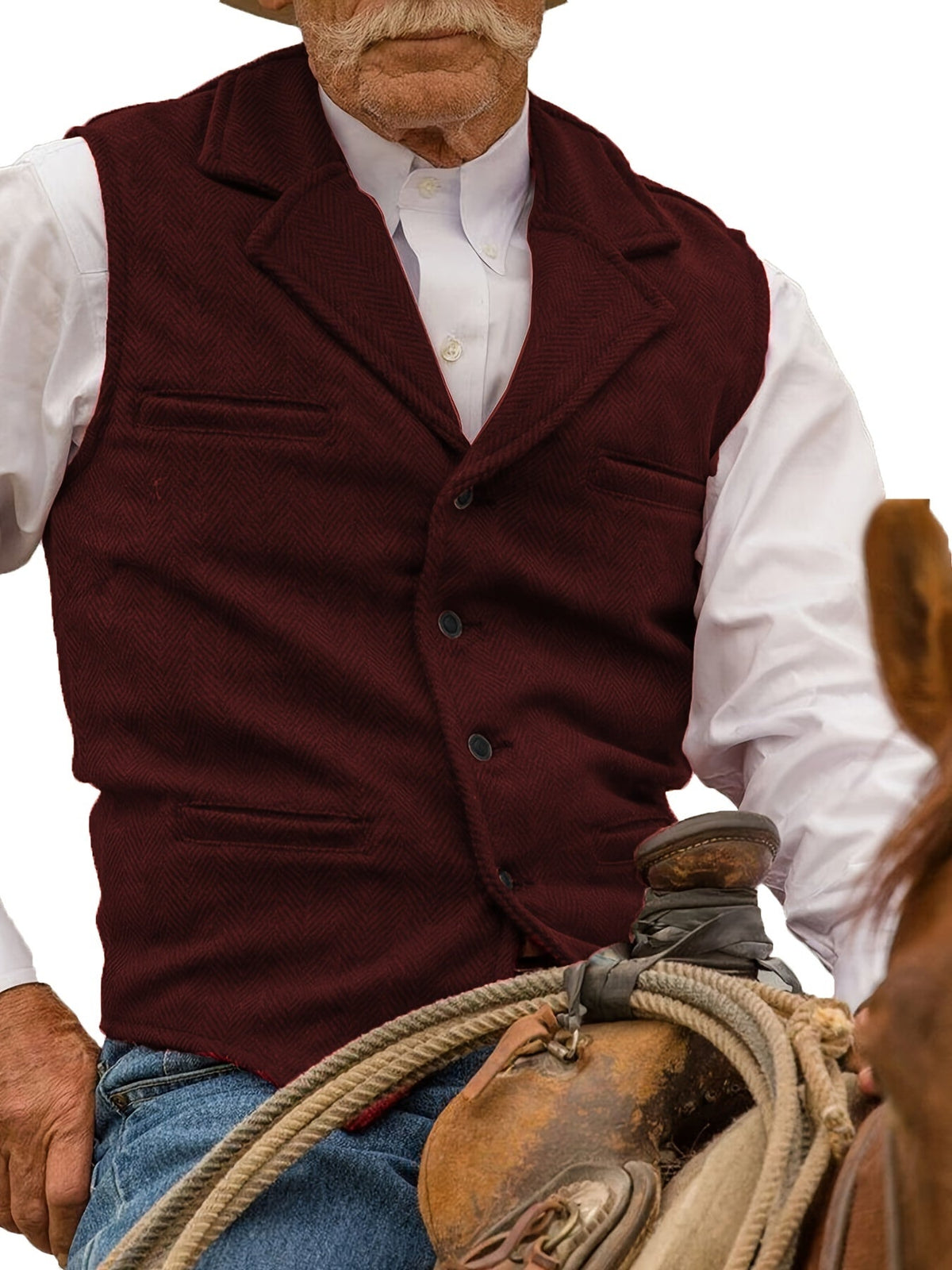 Herringbone Suit Vest for Men with Button Front