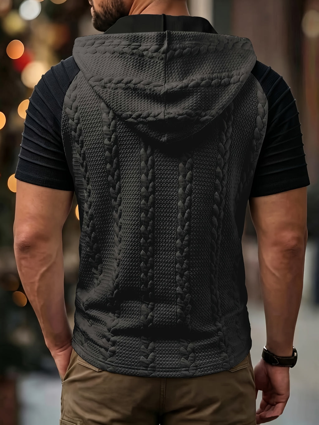 Gray Short Sleeve Knit Hoodie for men, view 15