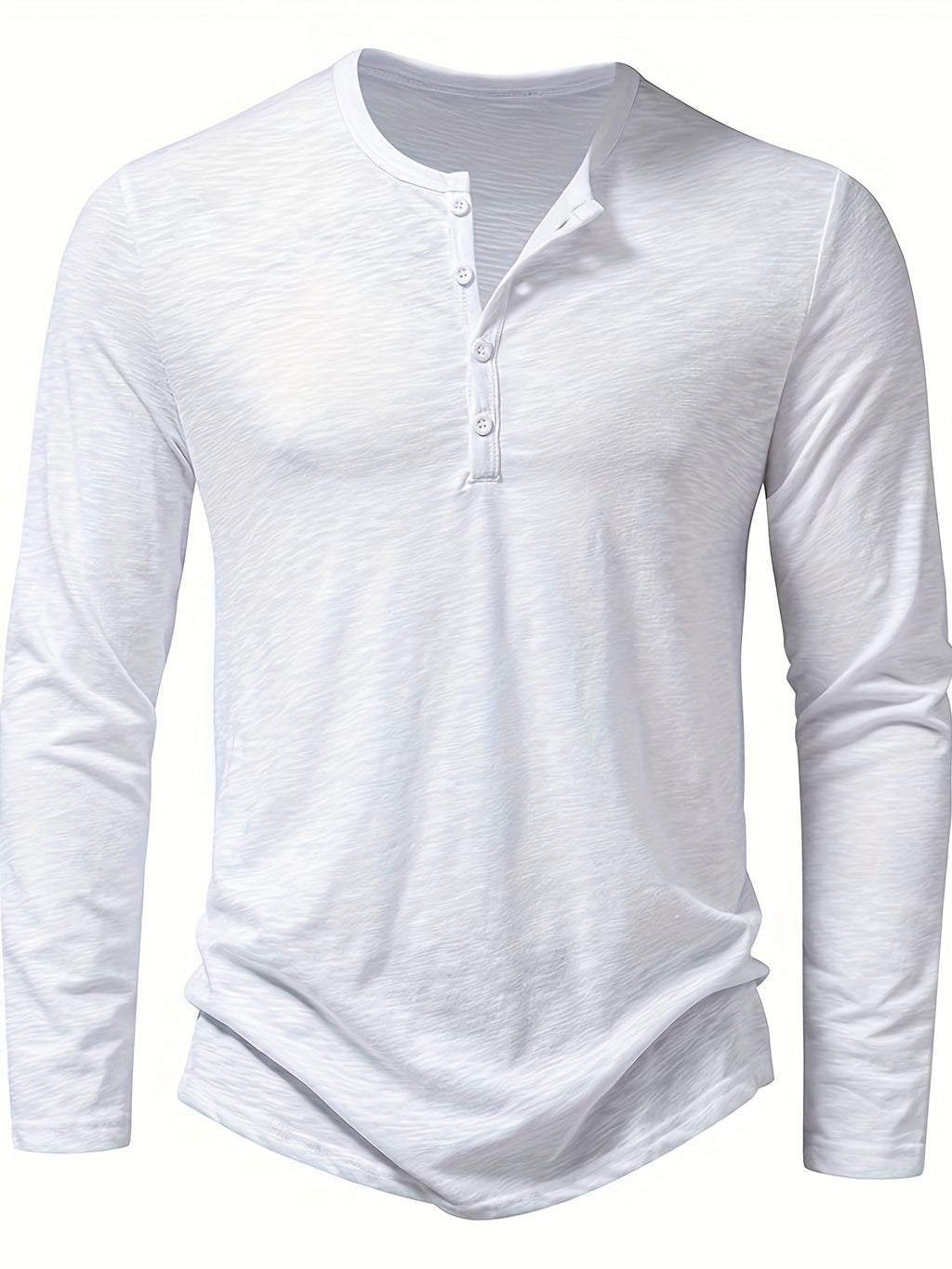 Curved Hem Henley Shirt with Button Placket
