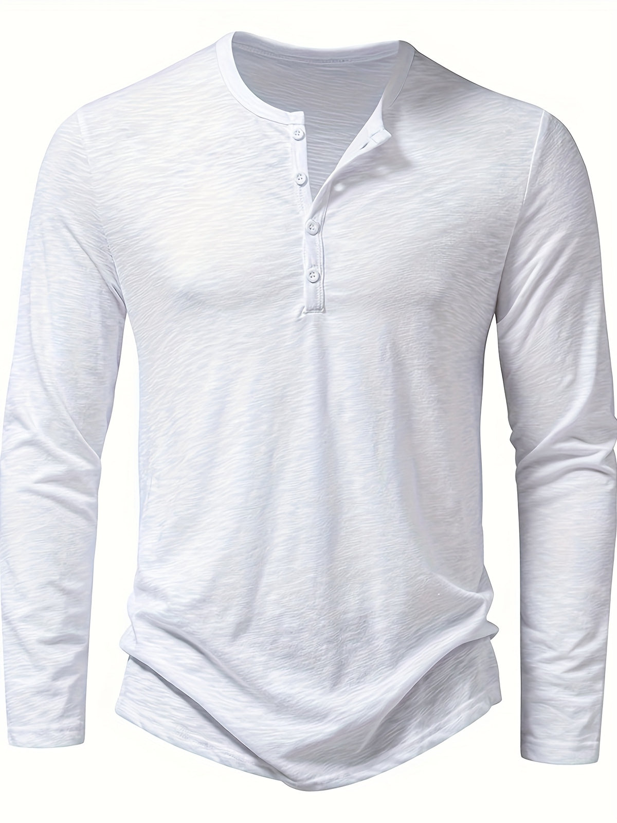 Curved Hem Henley Shirt with Button Placket