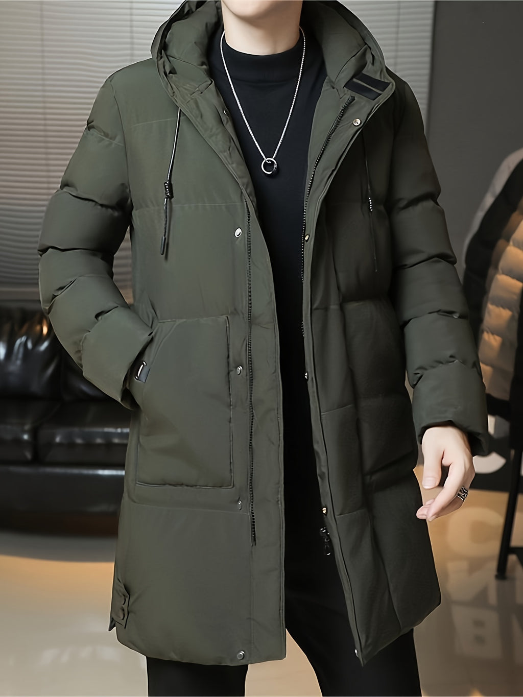 Hooded Winter Coat with Longline Quilting