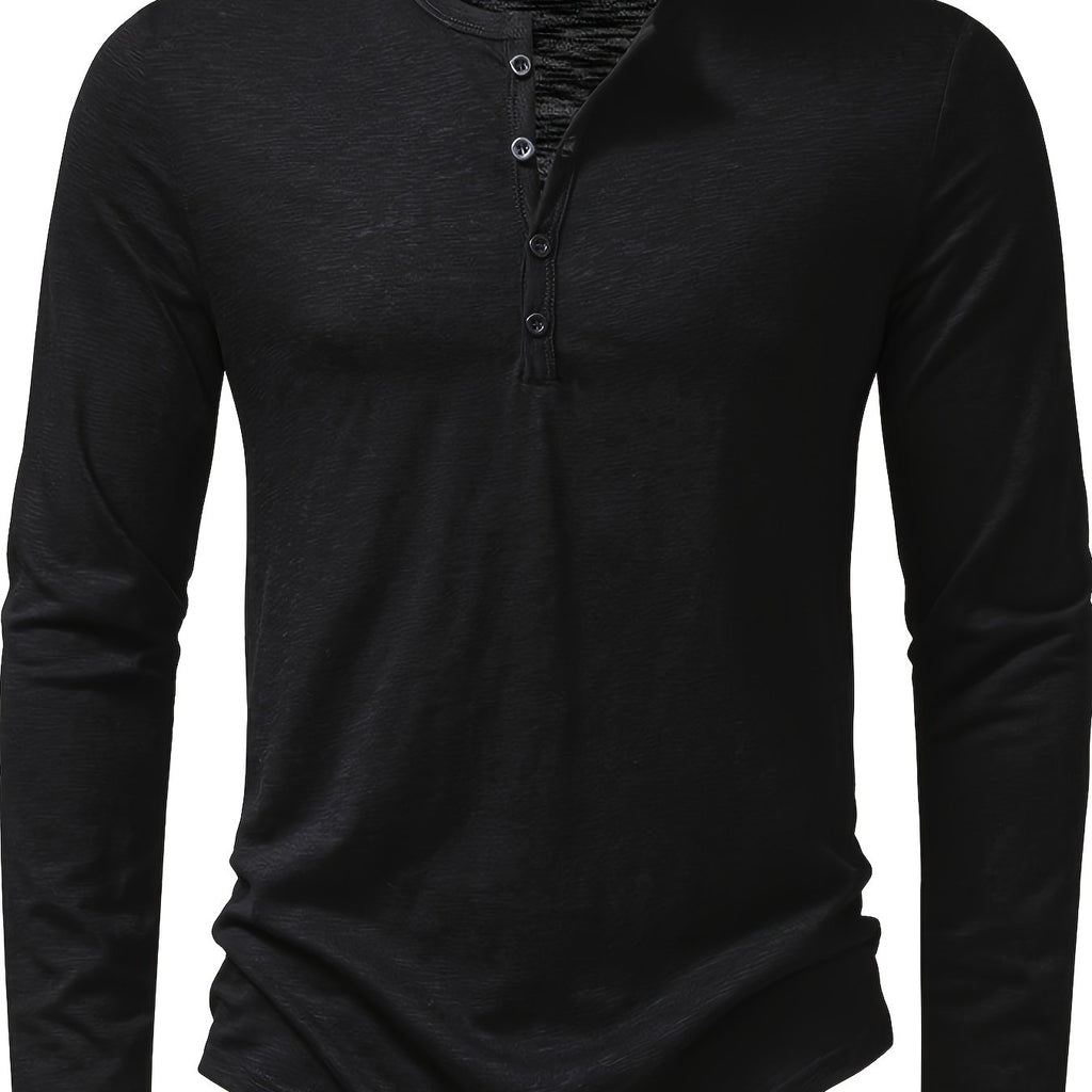 Curved Hem Henley Shirt with Button Placket
