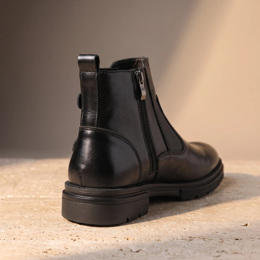 Double Buckle Chelsea Boots for Men with Side Zip