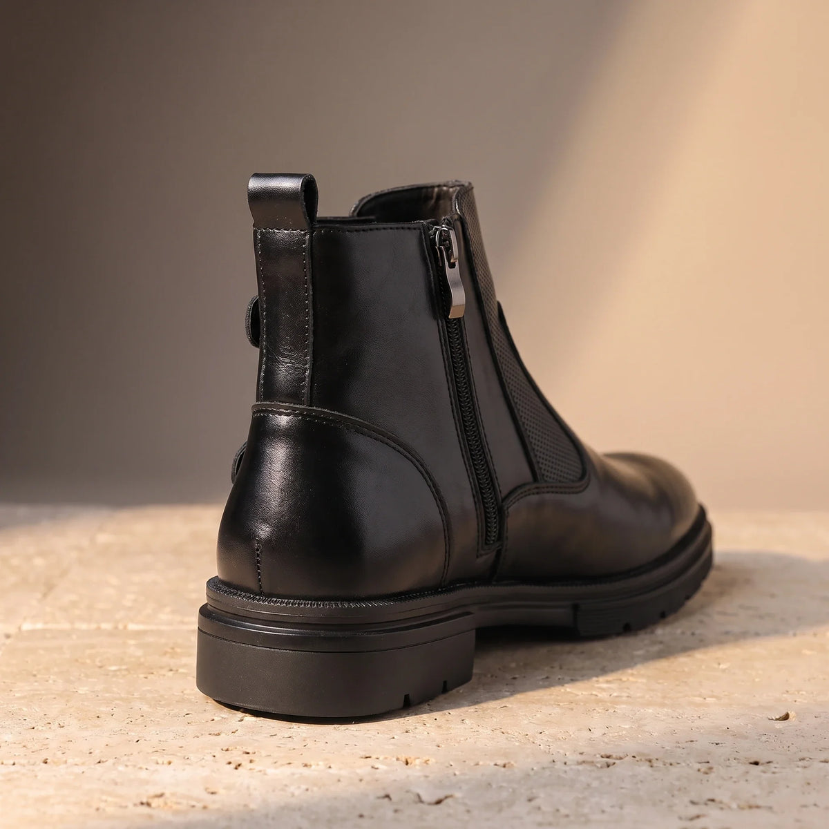 Double Buckle Chelsea Boots for Men with Side Zip