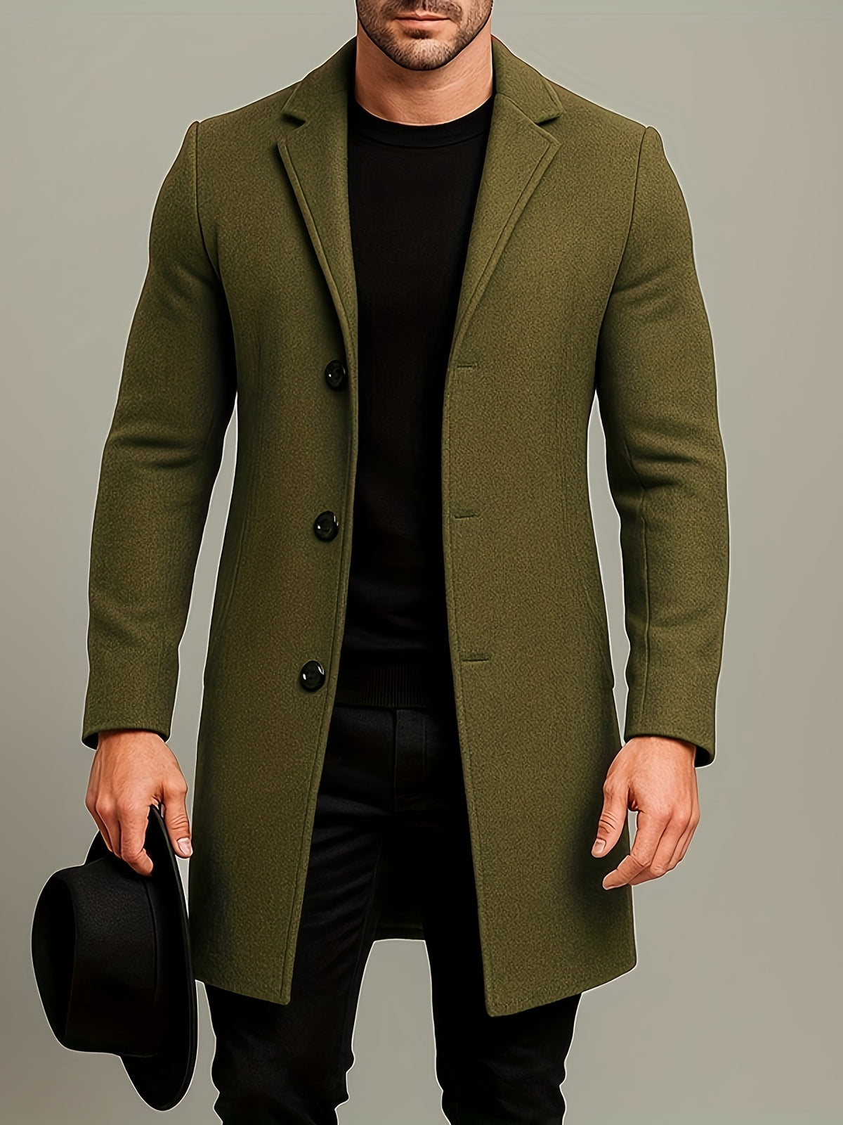 Three Button Overcoat with Notch Lapel