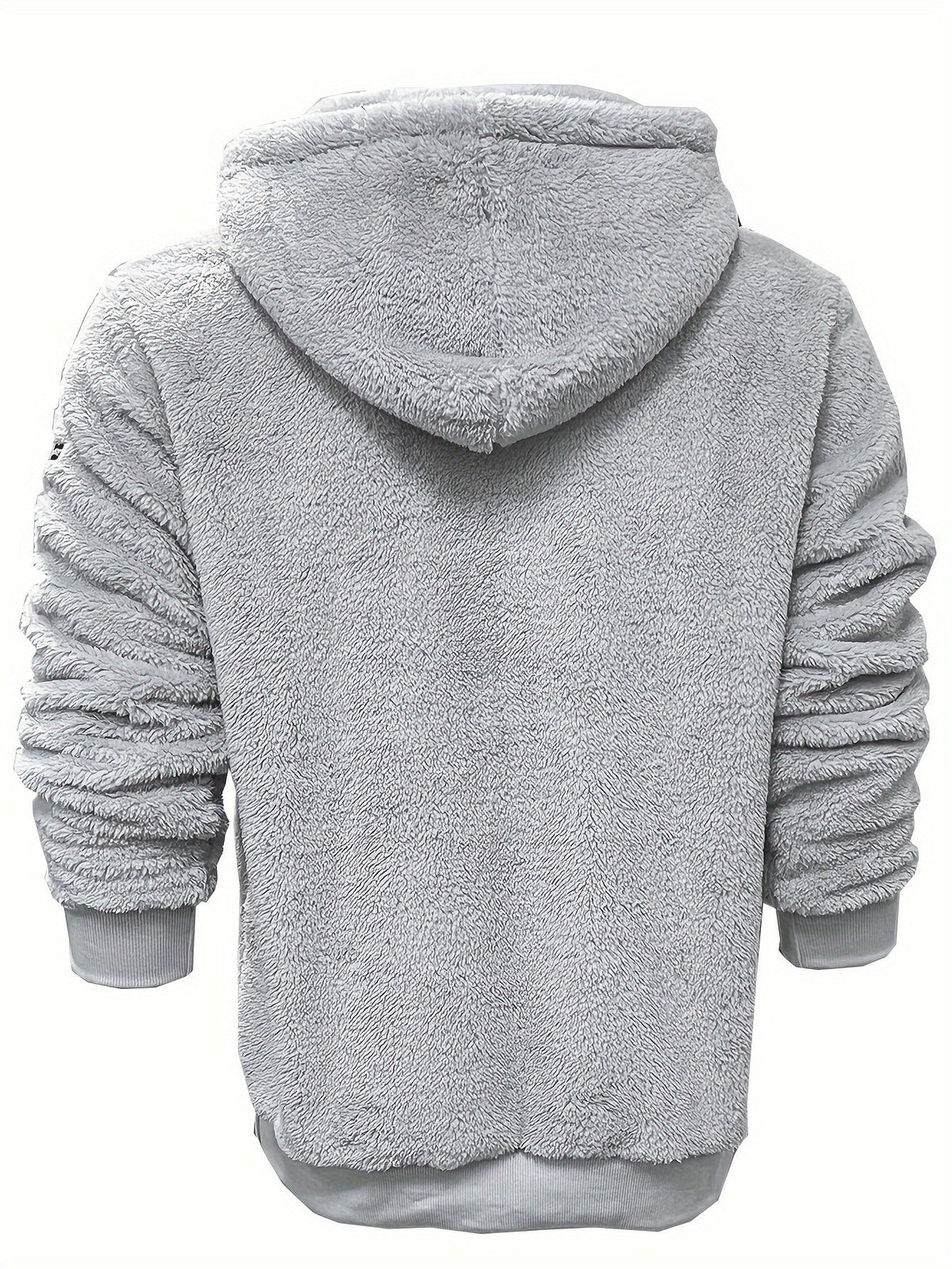 Mens sherpa hoodie in Gray, back view with hood