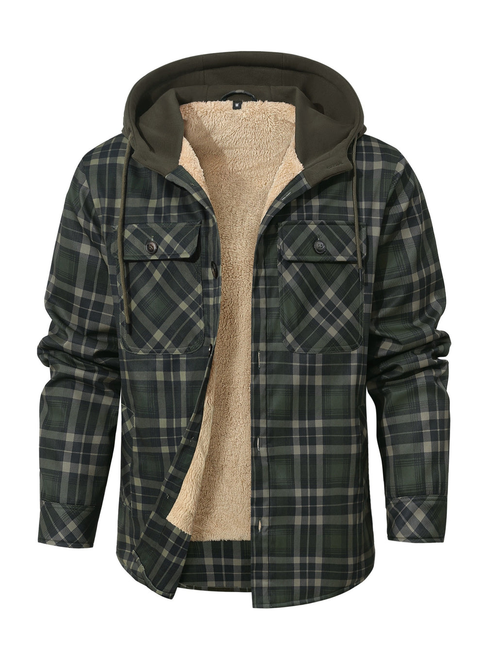 Green Hooded Flannel Shirt Jacket for men