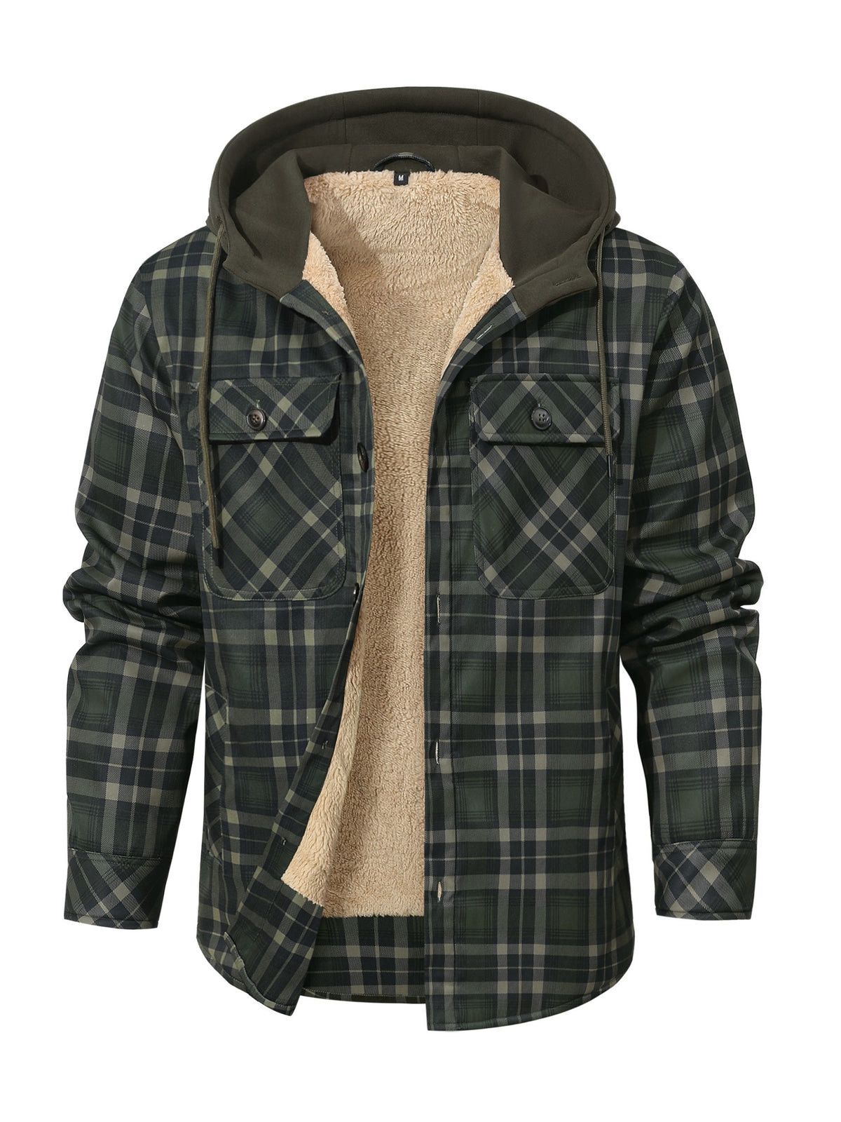 Green Hooded Flannel Shirt Jacket for men
