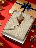 Mens mock neck sweater in Light Khaki, gift box with ribbon