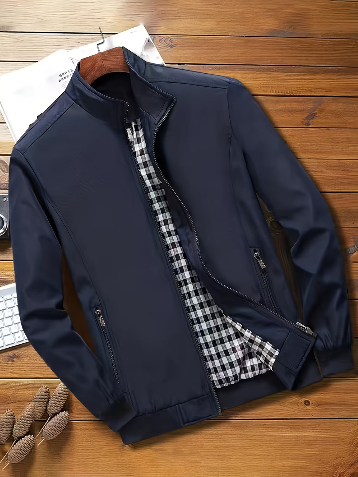 Check Lining Work Jacket with Stand Collar