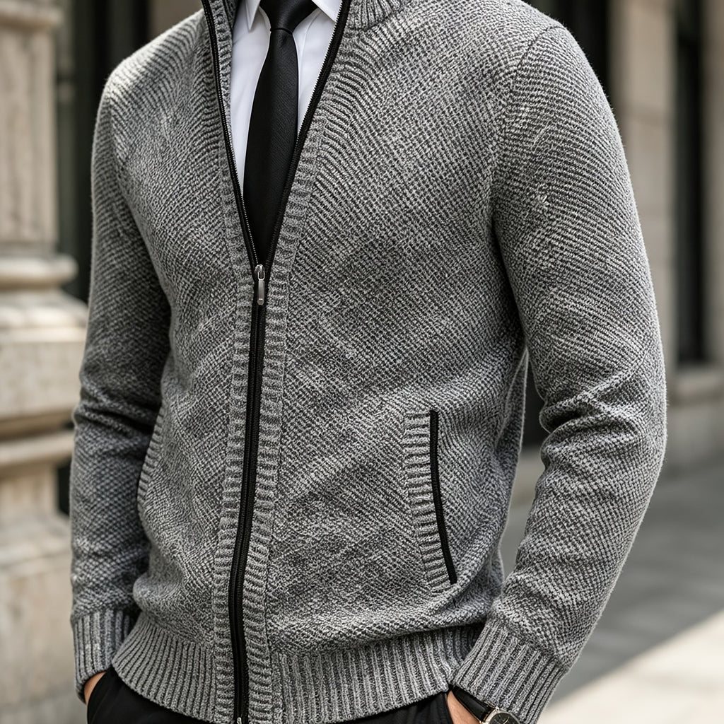 Patch Pockets Cardigan with Stand Collar