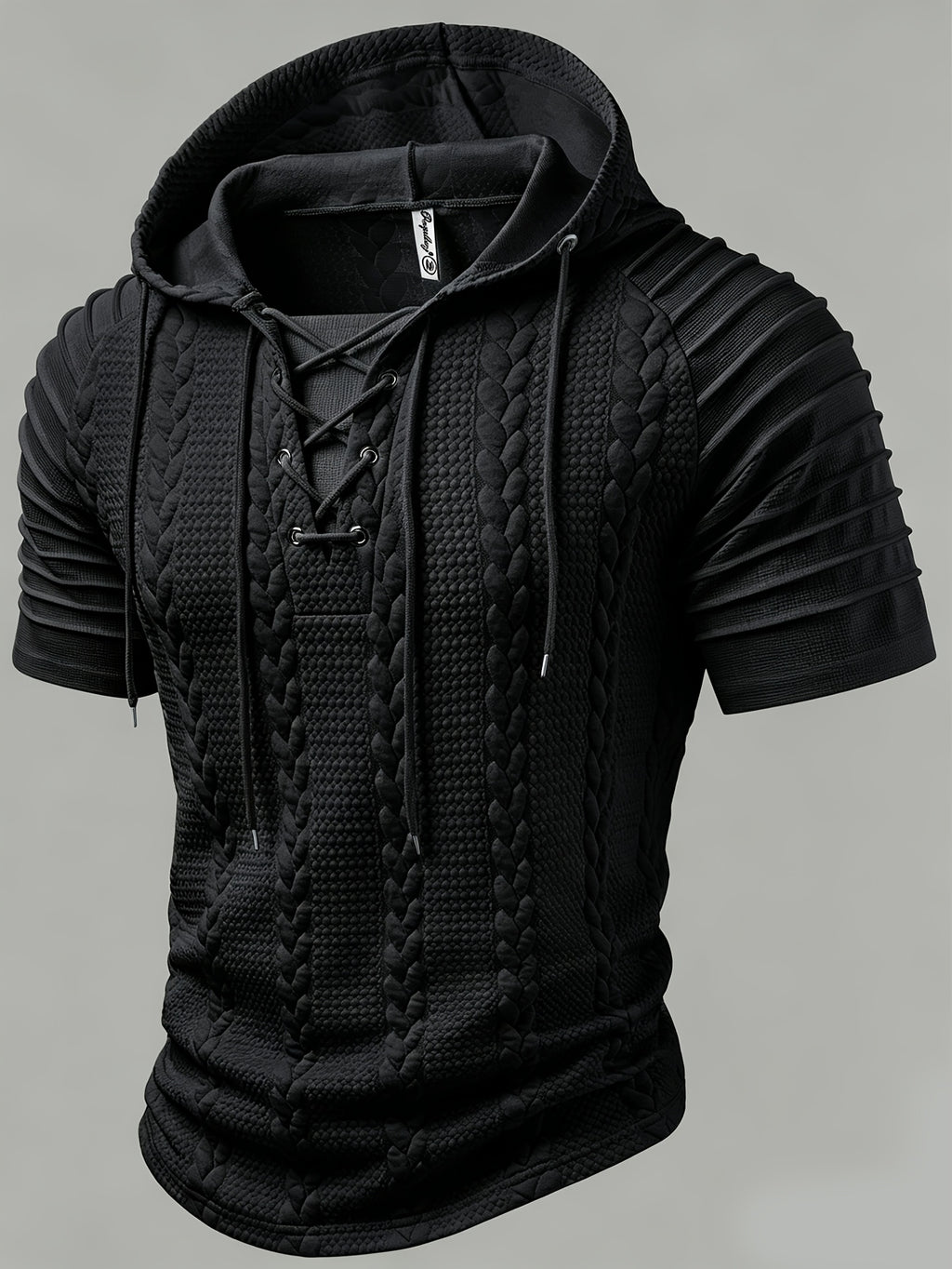 Black Short Sleeve Knit Hoodie for men