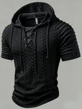 Black Short Sleeve Knit Hoodie for men
