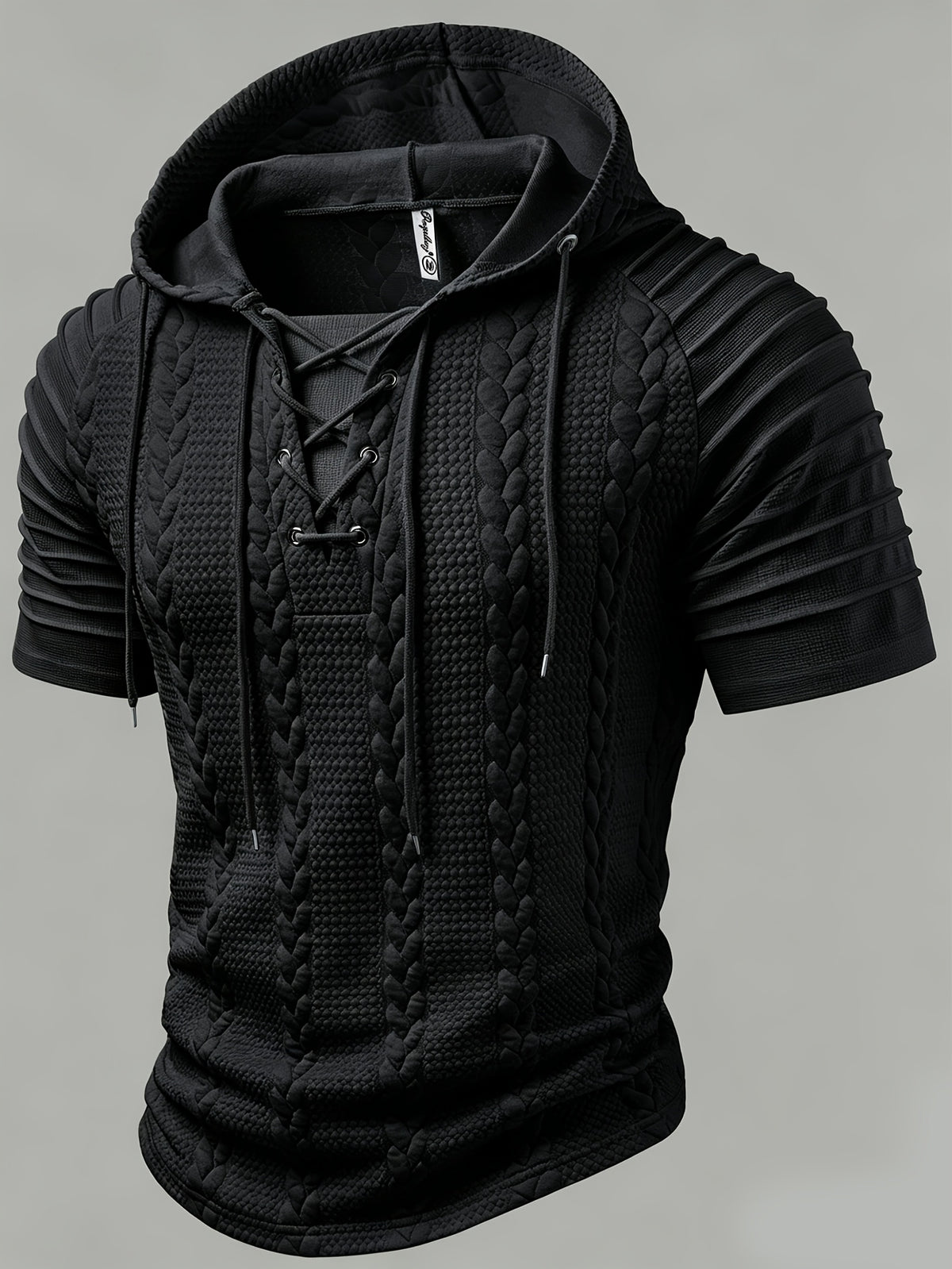 Black Short Sleeve Knit Hoodie for men