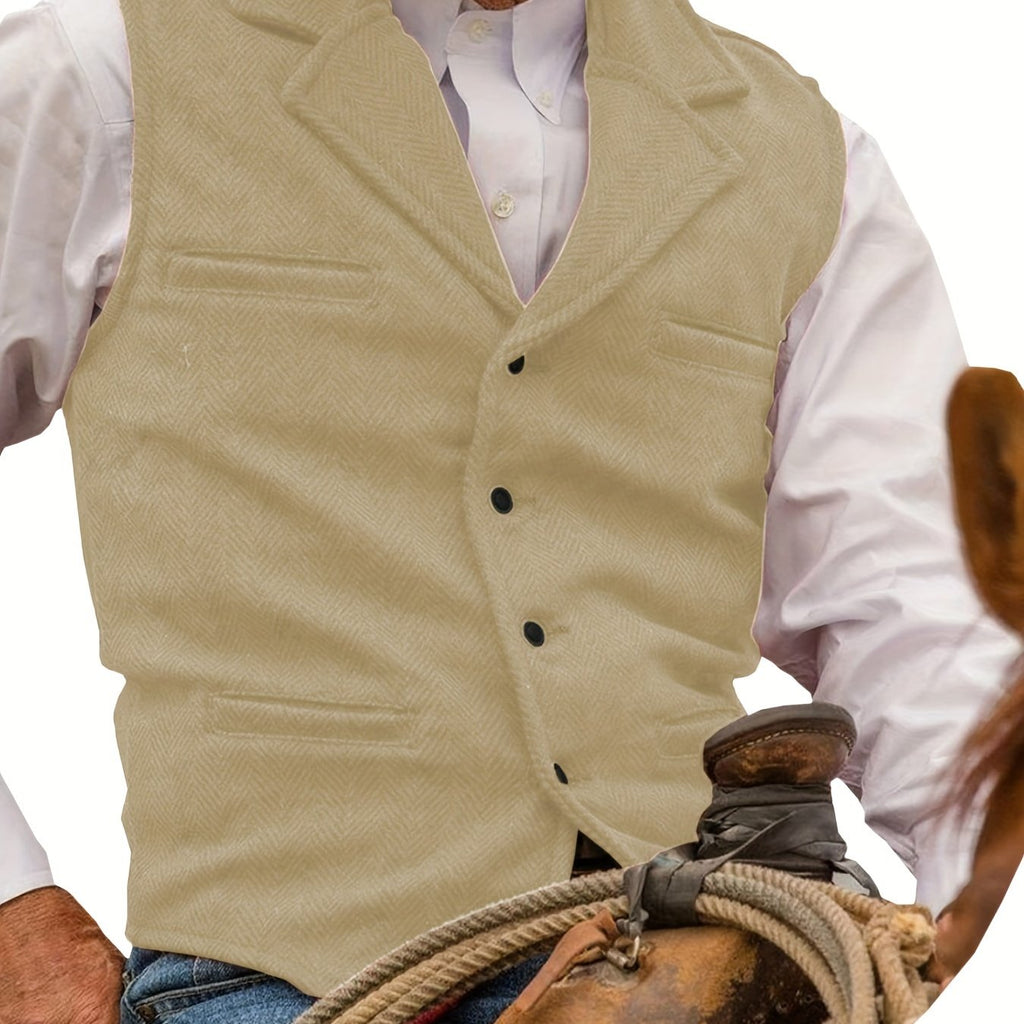 Champagne herringbone Suit Vest for Men with Button Front