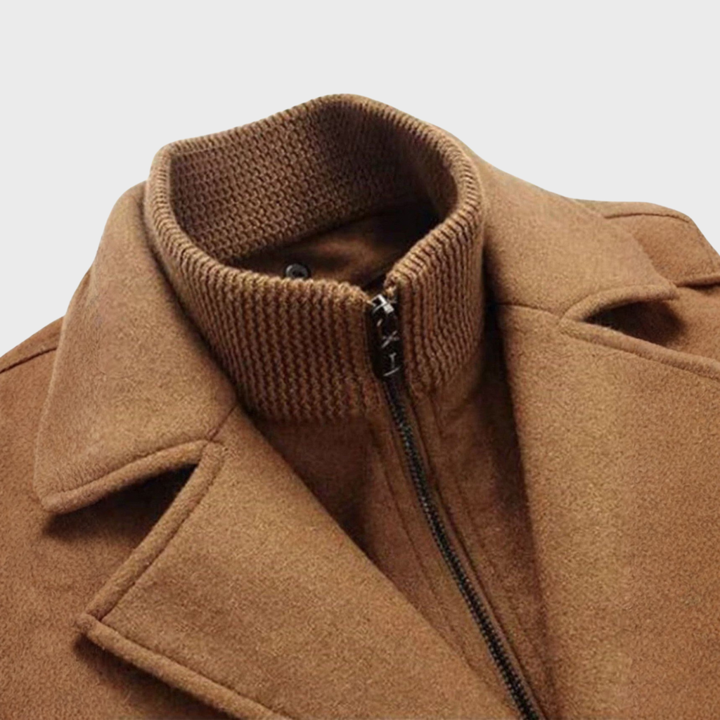Double Breasted Pea Coat with Stand Collar