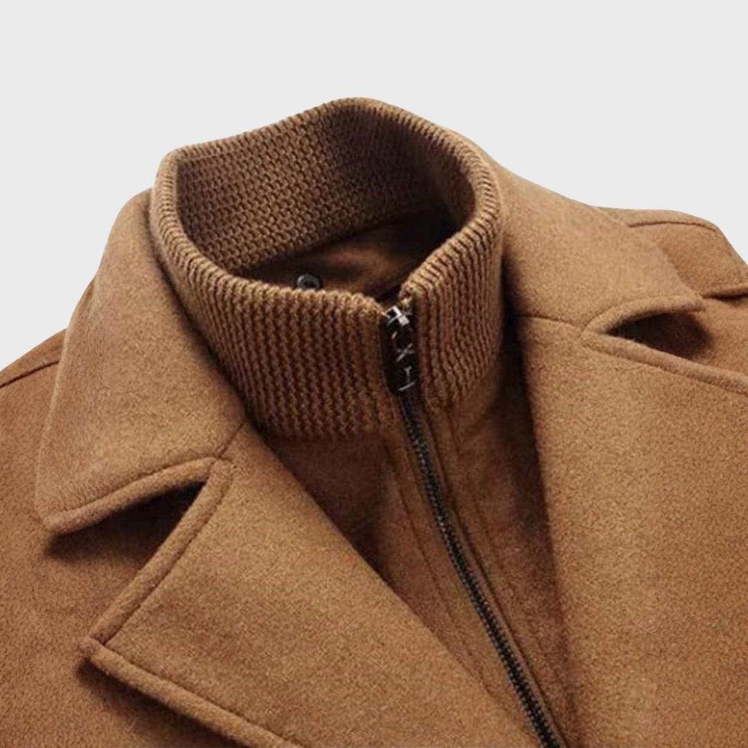 Double Breasted Pea Coat with Stand Collar