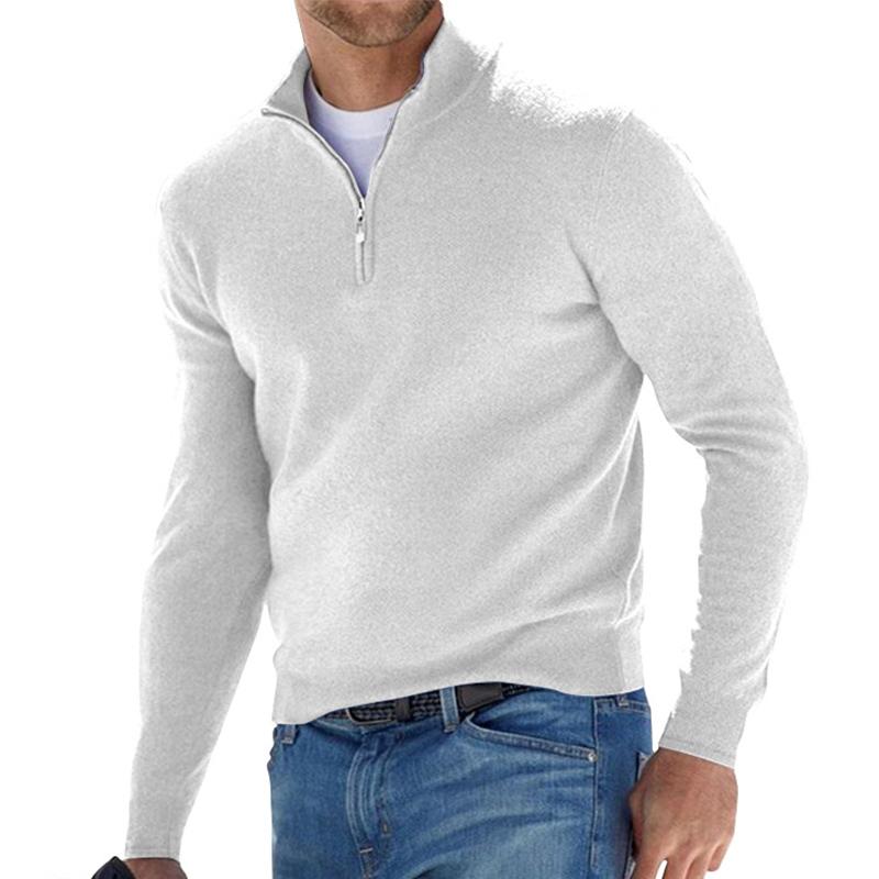 White Quarter Zip Sweater for men