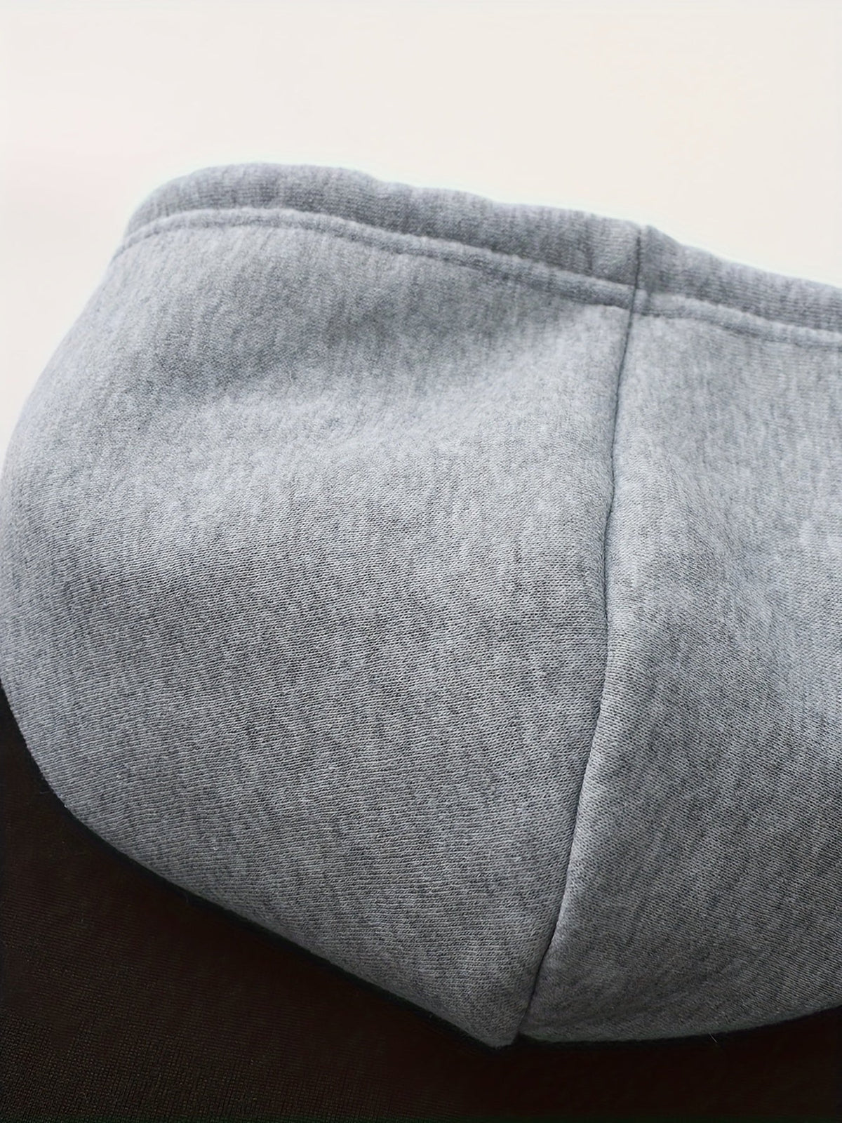 Mens zip up hoodie in Gray, close-up of the fleece lined hood