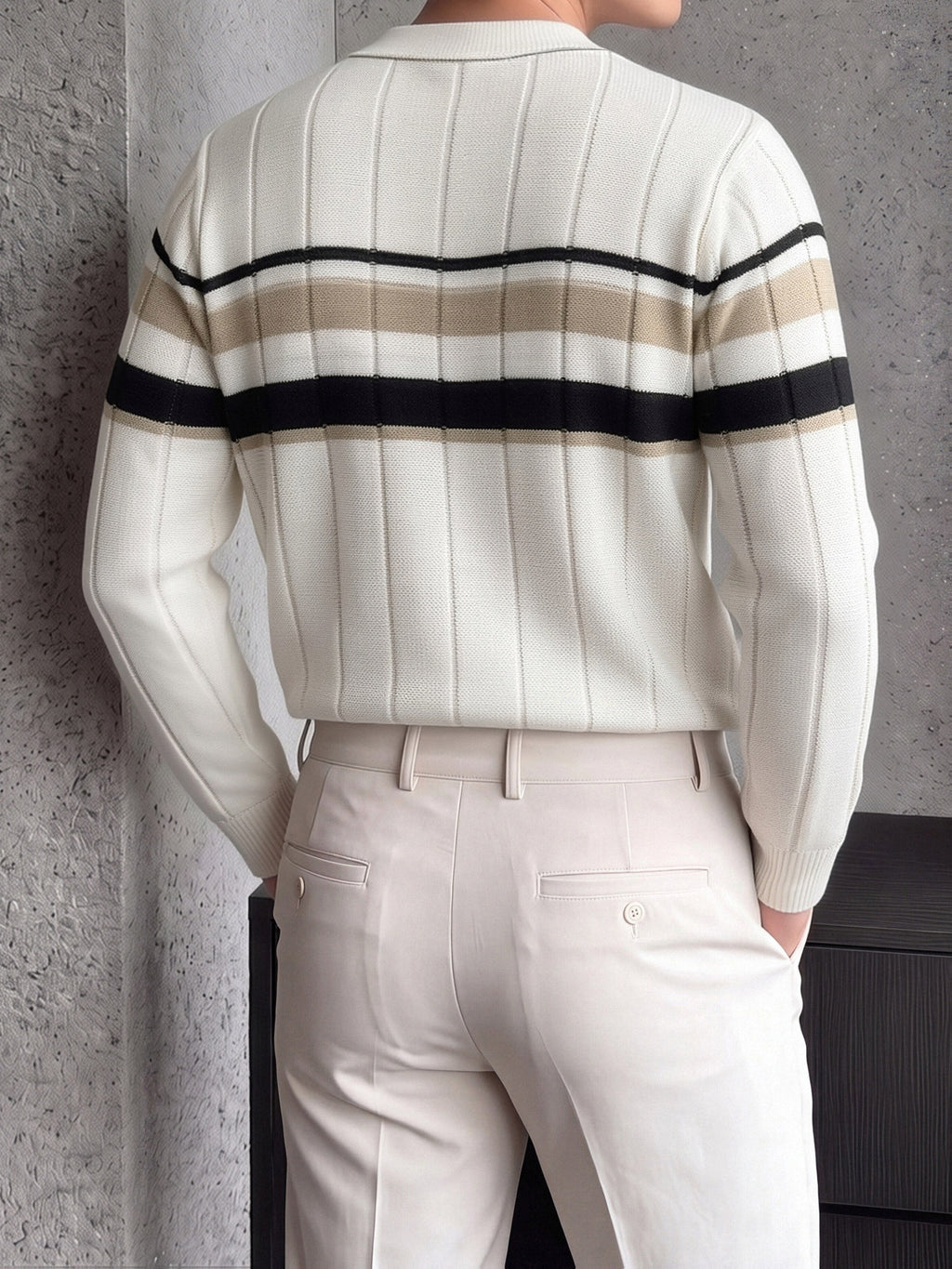 Striped Knit Polo with Button Placket