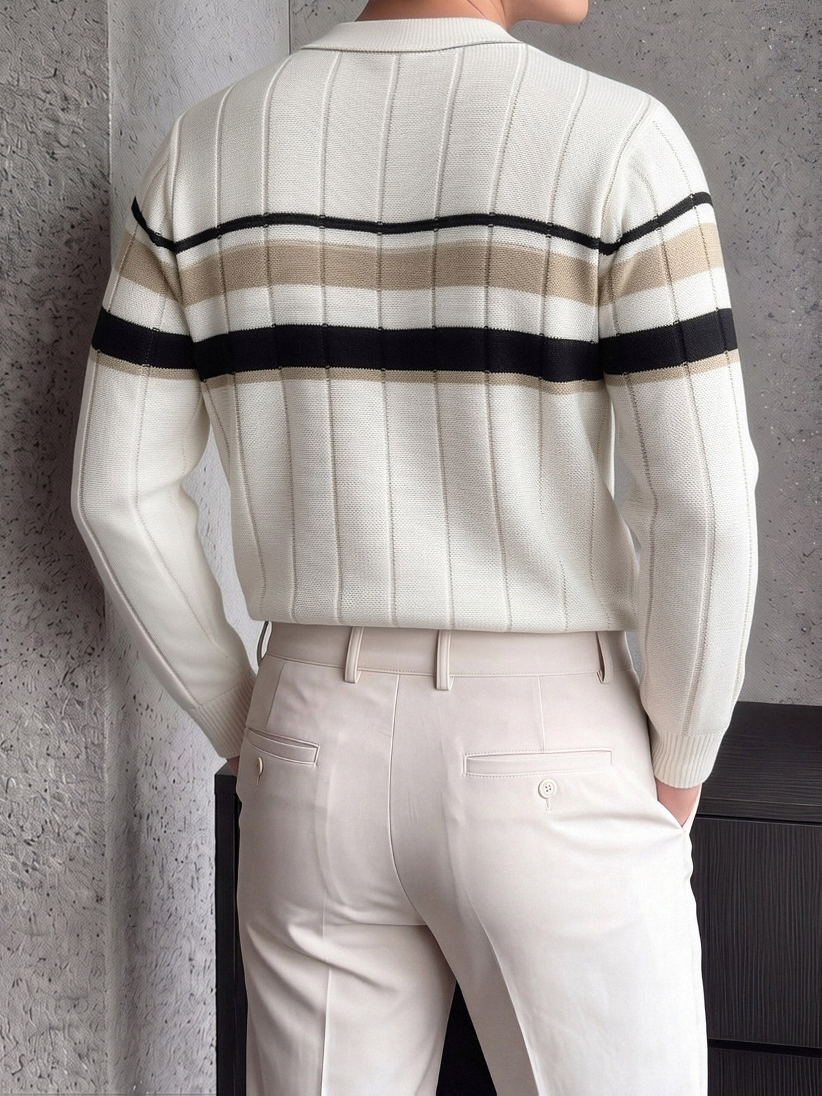 Striped Knit Polo with Button Placket