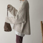Womens chunky knit sweater in Beige, side view