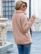 Womens teddy coat in Pink, back view