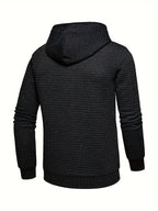 Mens waffle knit hoodie in Black, back three-quarter view