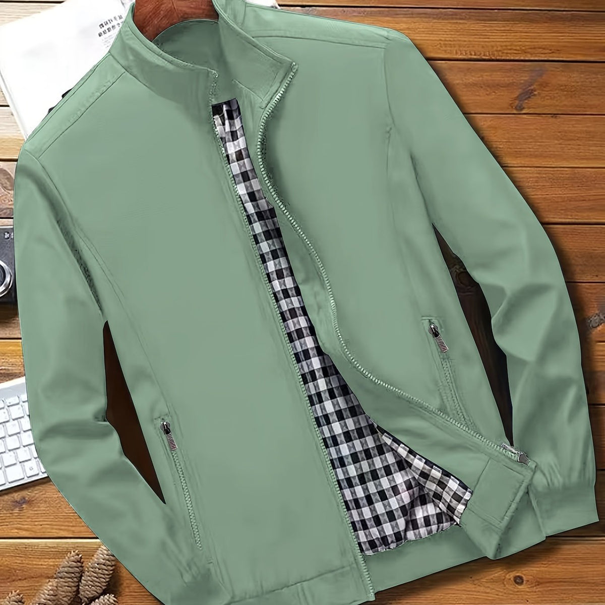 Check Lining Work Jacket with Stand Collar