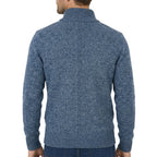 Mens full zip sweater in Blue, back view