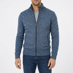 Mens full zip sweater in Blue, front view on a model
