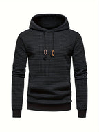 Mens waffle knit hoodie in Black, front view