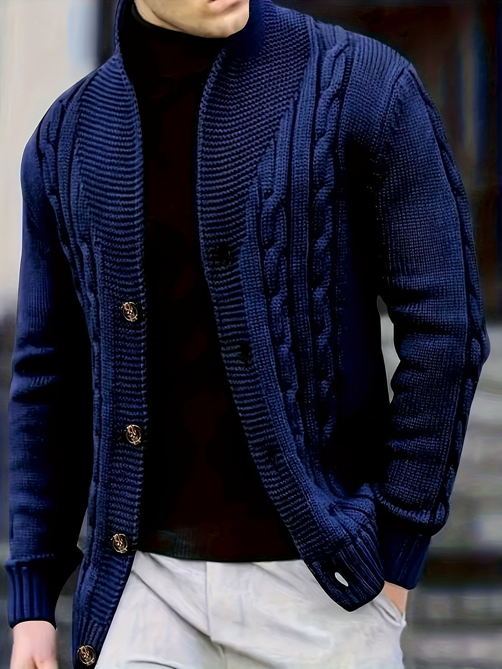 Navy Shawl Collar Cardigan for men