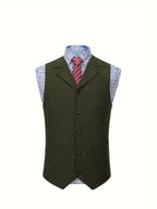 Herringbone Suit Vest for Men with Button Front