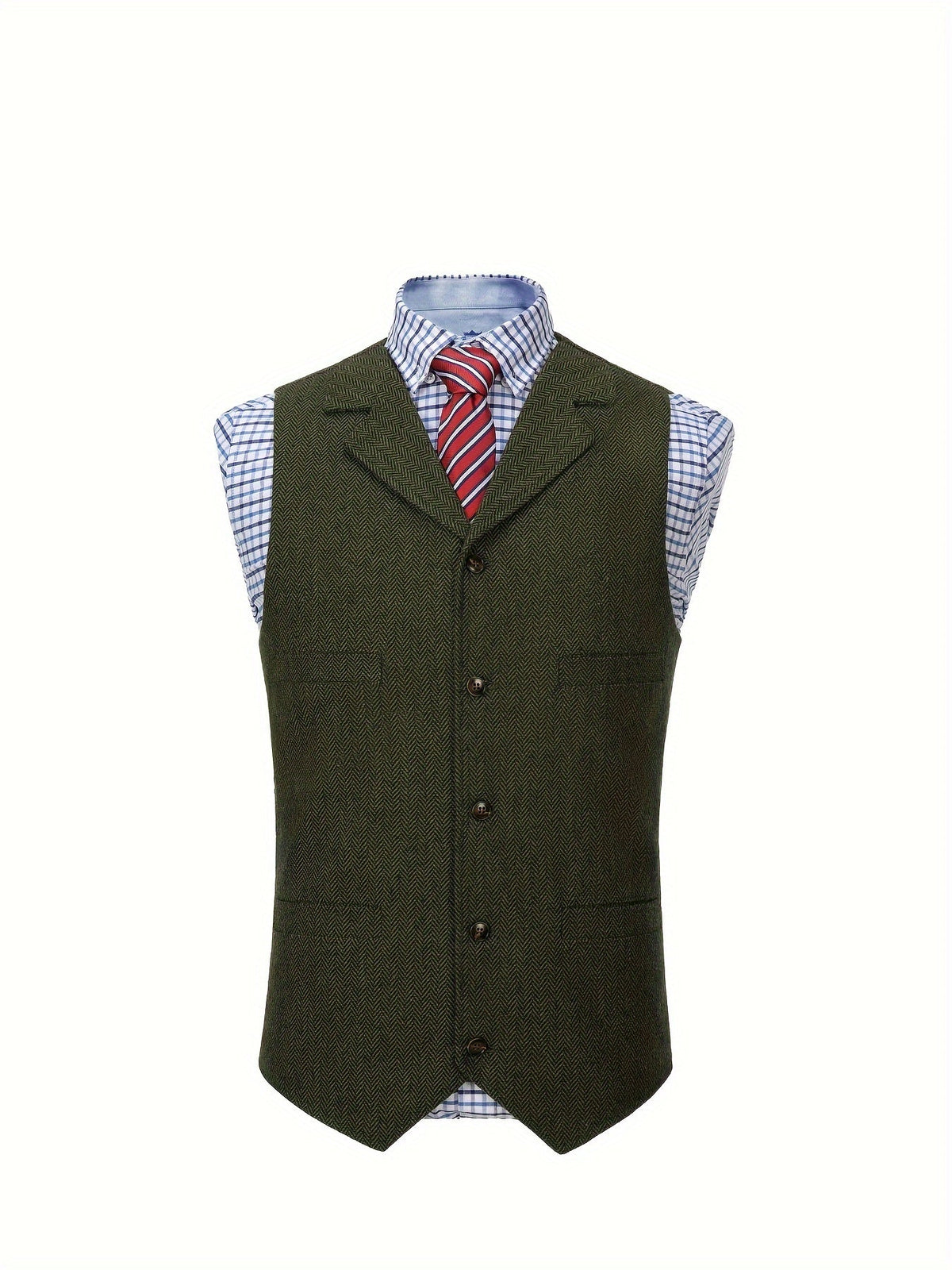 Herringbone Suit Vest for Men with Button Front