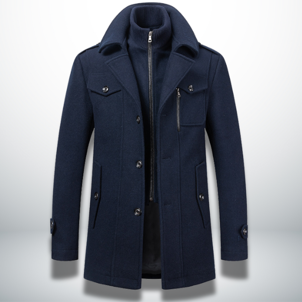 Navy Wool Blend Overcoat for men
