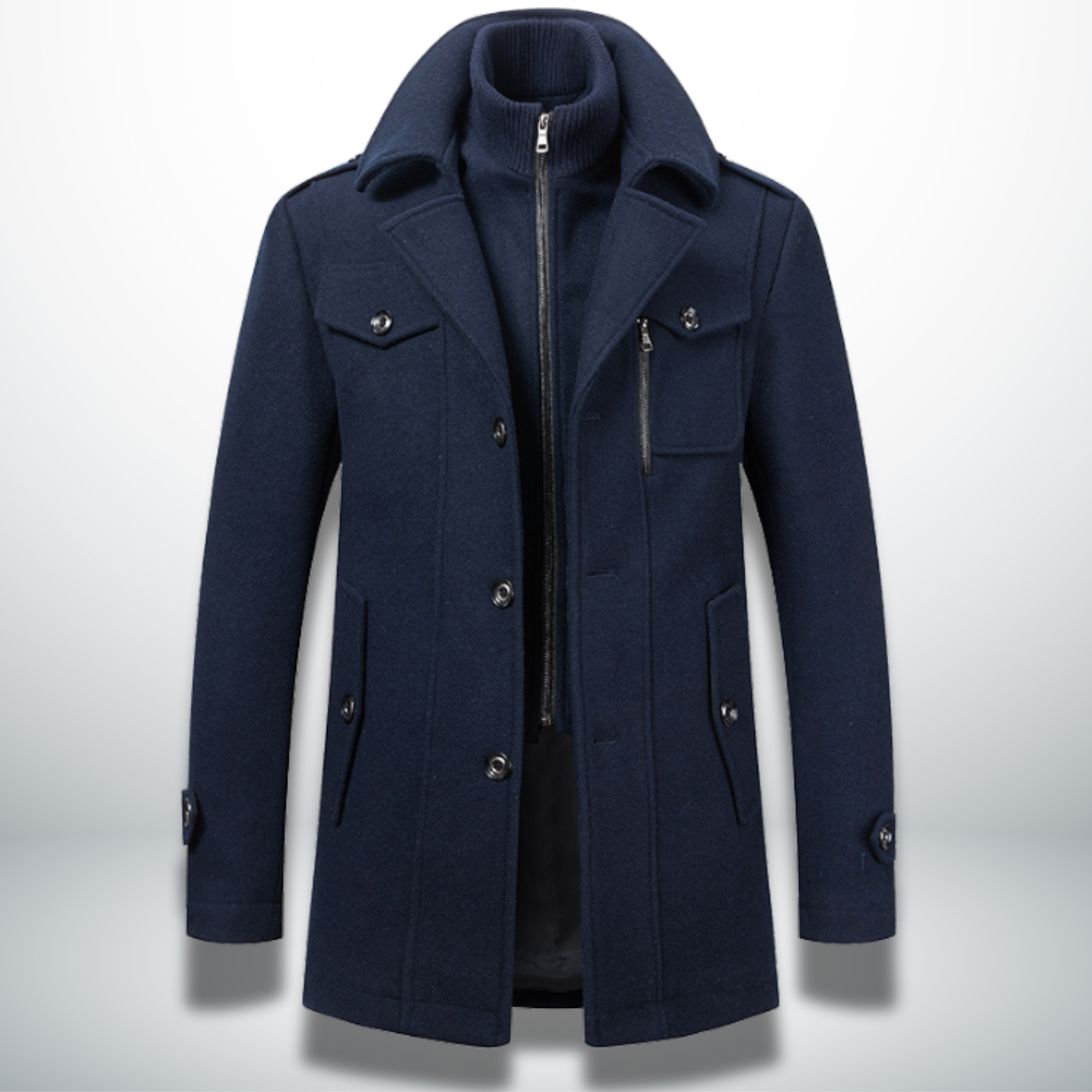 Navy Wool Blend Overcoat for men