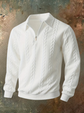 Mens quarter zip sweater in White, front view