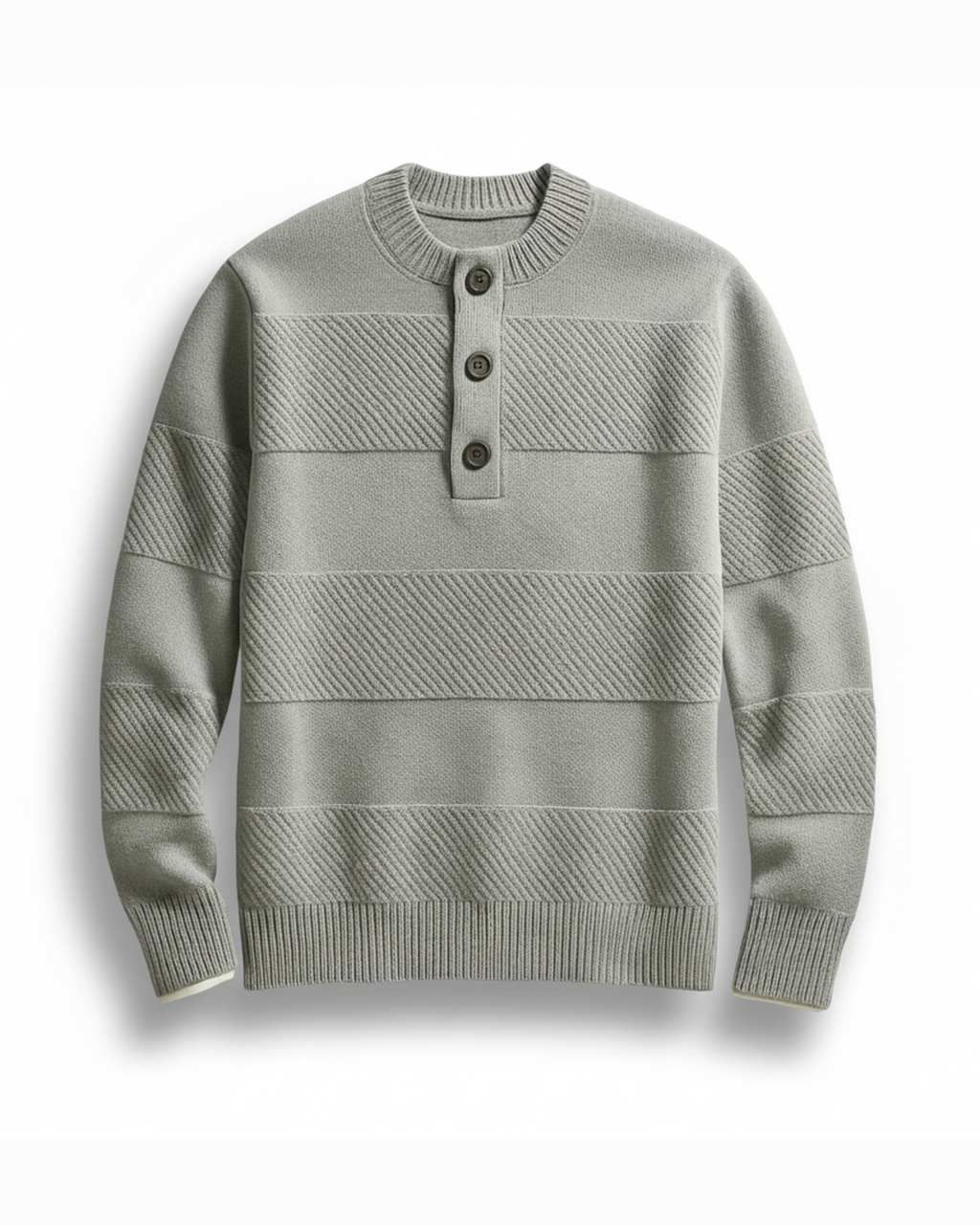 Striped Texture Henley Shirt with Button Placket