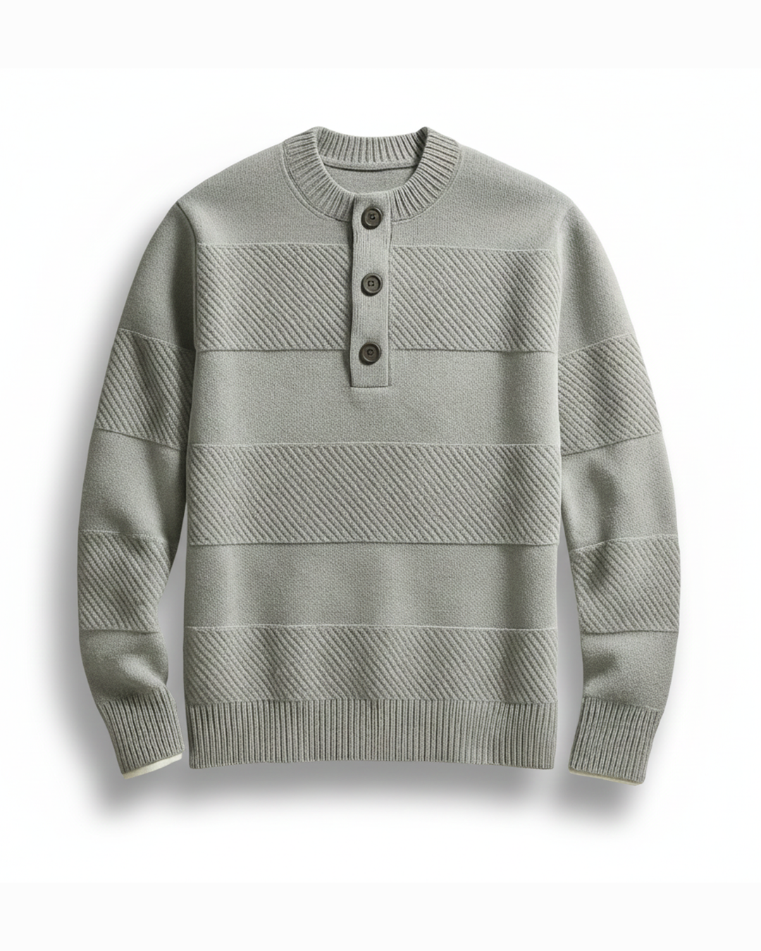 Striped Texture Henley Shirt with Button Placket