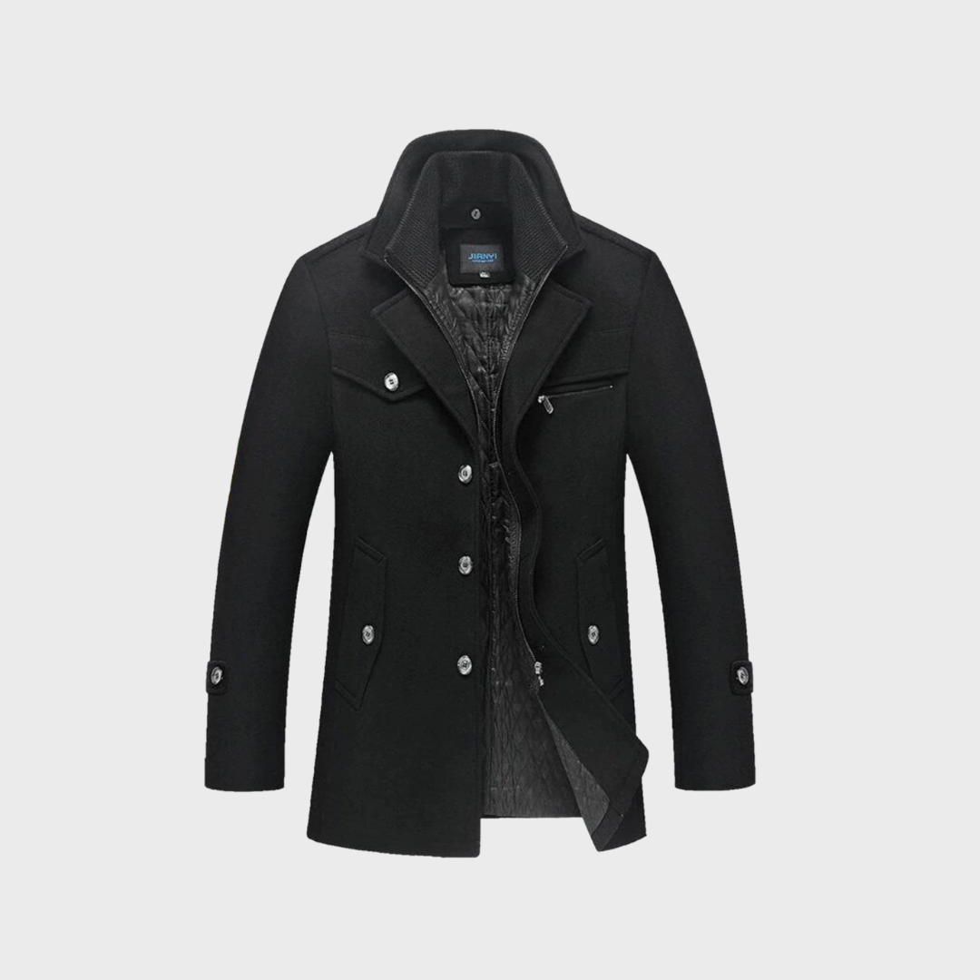 Double Breasted Pea Coat with Stand Collar