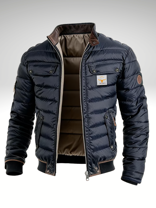 Navy Quilted Bomber Jacket for men