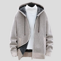 Beige Knit Hooded Cardigan for men