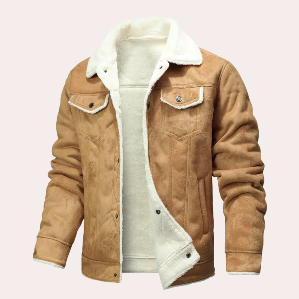 Sherpa Lining Suede Shirt Jacket with Chest Pockets